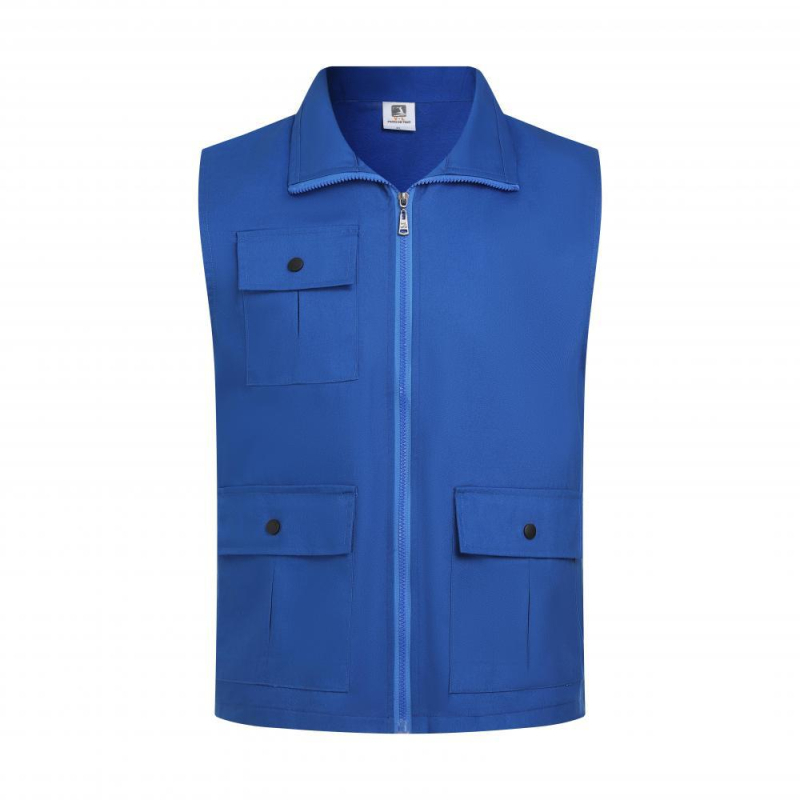 Γιλέκο από 100% βαμβάκι με V-λαιμό για εθελοντές, με κεντημένο λογότυπο — εργασιακό ρούχο, φερμουάρ, ίσιο κόψιμο