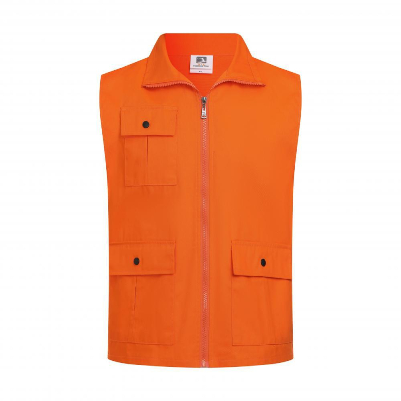 Γιλέκο από 100% βαμβάκι με V-λαιμό για εθελοντές, με κεντημένο λογότυπο — εργασιακό ρούχο, φερμουάρ, ίσιο κόψιμο