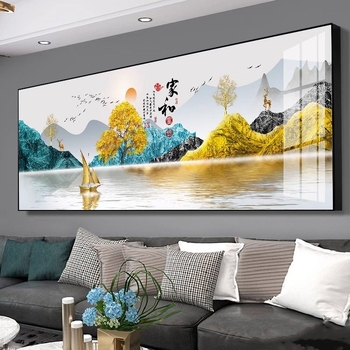 Πίνακας τοίχου σαλονιού με τοπίο, μονόπανελ σε μεταλλικό πλαίσιο, κεραμικά κρύσταλλα