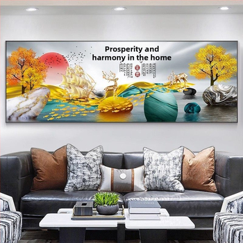 Πίνακας τοίχου σαλονιού με τοπίο, μονόπανελ σε μεταλλικό πλαίσιο, κεραμικά κρύσταλλα