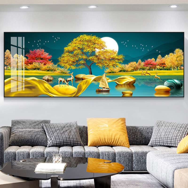 Πίνακας τοίχου σαλονιού με τοπίο, μονόπανελ σε μεταλλικό πλαίσιο, κεραμικά κρύσταλλα