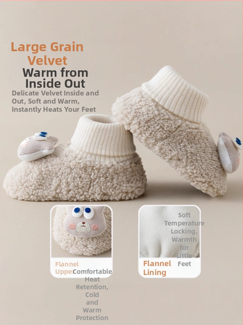 Βρεφικά παπούτσια με επένδυση φλίς για άνοιξη-χειμώνα, unisex, ψηλό ύψος, παχύ υλικό, σχέδιο καρτούν, 100% πολυεστέρας