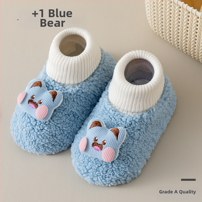 Βρεφικά παπούτσια με επένδυση φλίς για άνοιξη-χειμώνα, unisex, ψηλό ύψος, παχύ υλικό, σχέδιο καρτούν, 100% πολυεστέρας