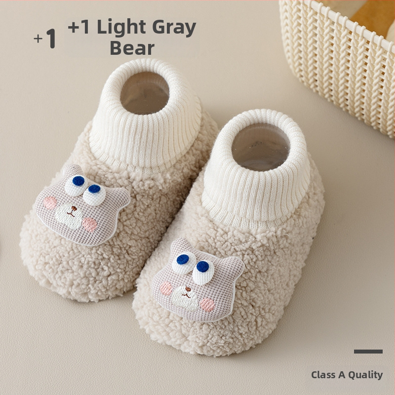 Βρεφικά παπούτσια με επένδυση φλίς για άνοιξη-χειμώνα, unisex, ψηλό ύψος, παχύ υλικό, σχέδιο καρτούν, 100% πολυεστέρας