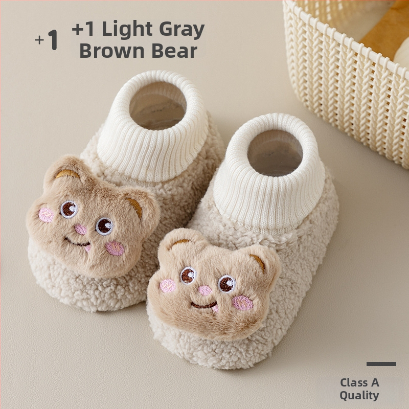 Βρεφικά παπούτσια με επένδυση φλίς για άνοιξη-χειμώνα, unisex, ψηλό ύψος, παχύ υλικό, σχέδιο καρτούν, 100% πολυεστέρας