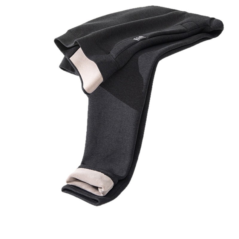 Pantaloni termici pentru bărbați cu căptușeală de fleece, talie înaltă, dublu strat, poliester