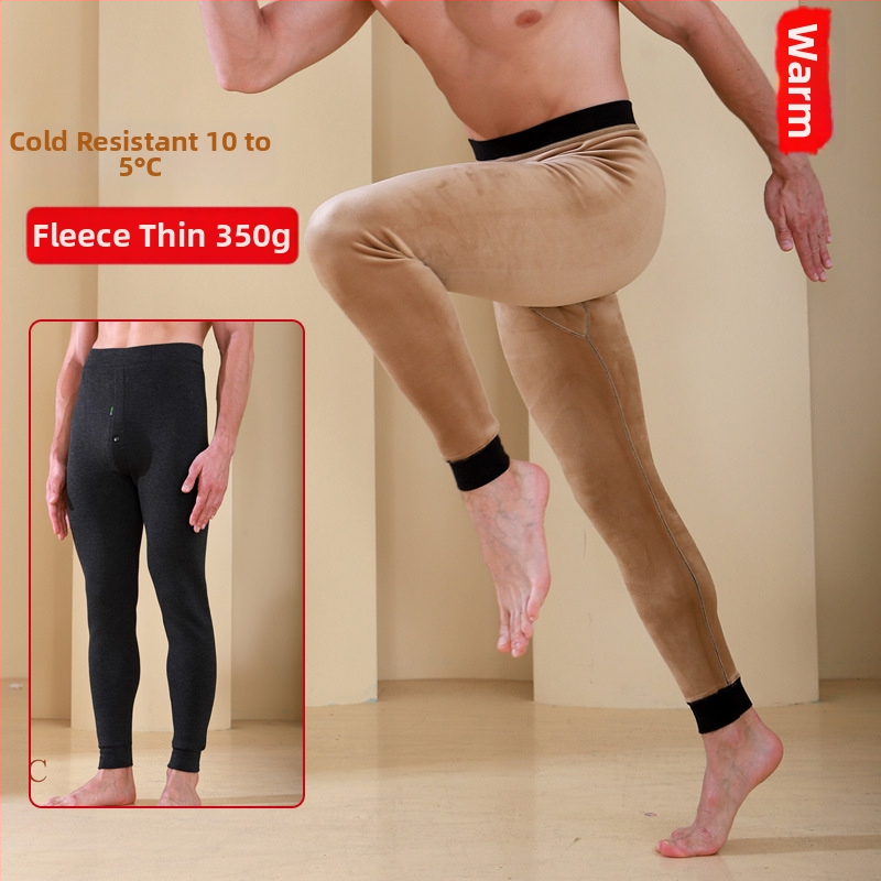 Pantaloni termici pentru bărbați cu căptușeală de fleece, talie înaltă, dublu strat, poliester