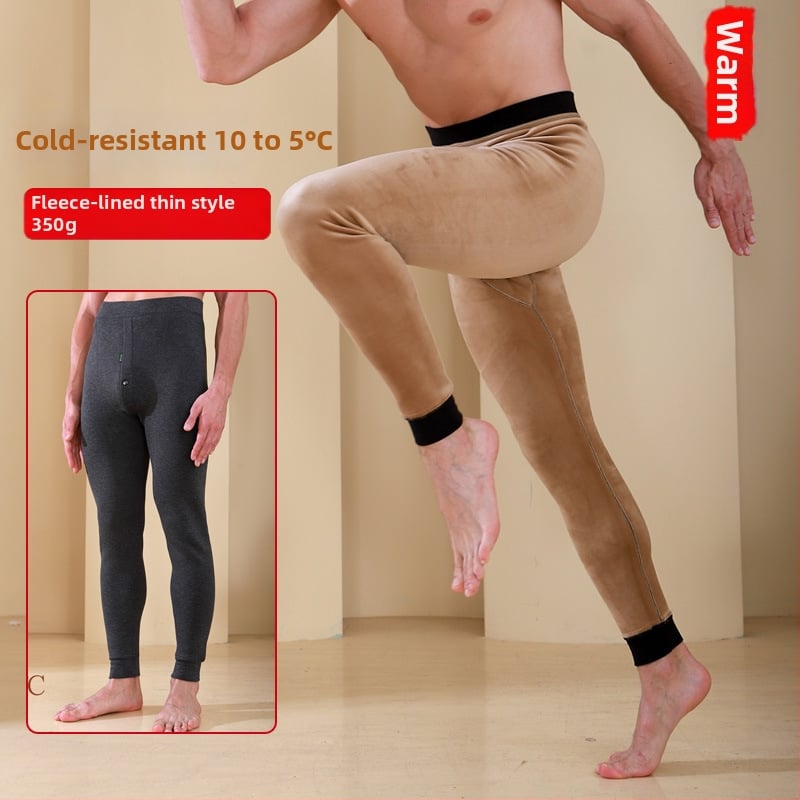 Pantaloni termici pentru bărbați cu căptușeală de fleece, talie înaltă, dublu strat, poliester