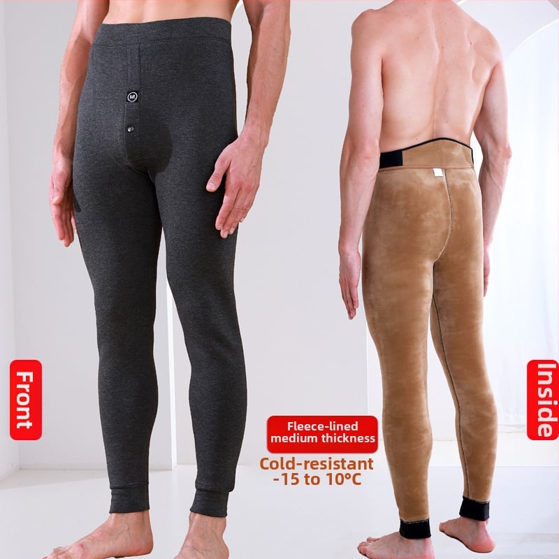 Pantaloni termici pentru bărbați cu căptușeală de fleece, talie înaltă, dublu strat, poliester