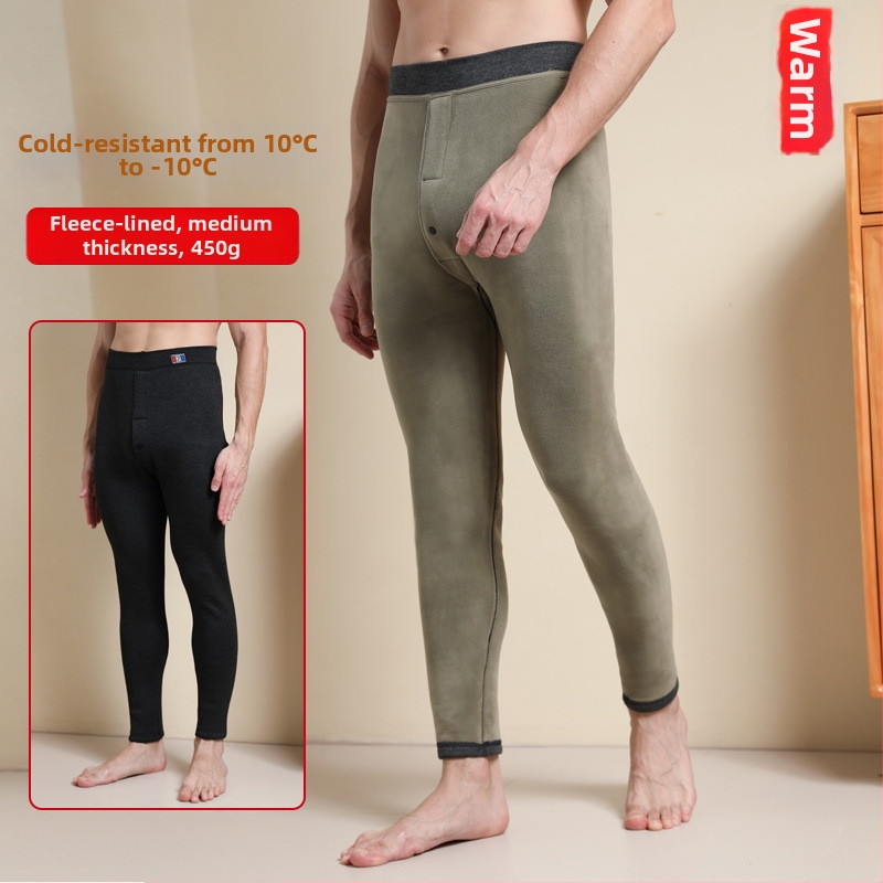 Pantaloni termici pentru bărbați cu căptușeală de fleece, talie înaltă, dublu strat, poliester