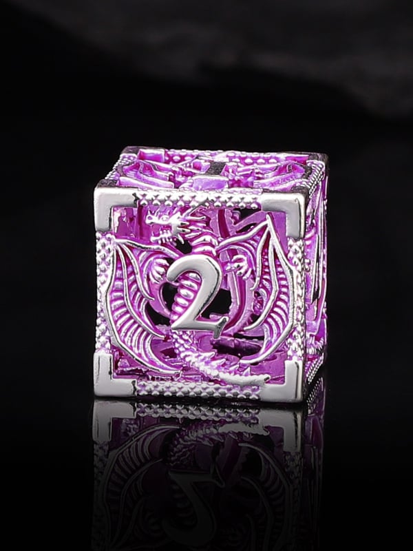 Комплект медни полиедрални зарове за D&D, драконски дизайн, 7 броя