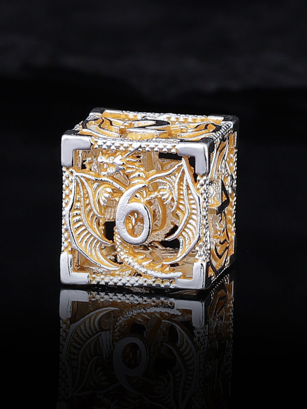 Комплект медни полиедрални зарове за D&D, драконски дизайн, 7 броя