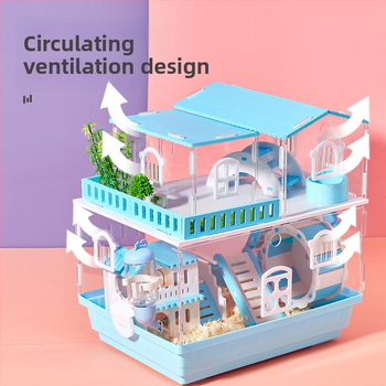 Klietka pre hamstera s dvoj- a trojposchodovým dizajnom, panoramatické priehľadné steny, guľatý tvar, z plastu.