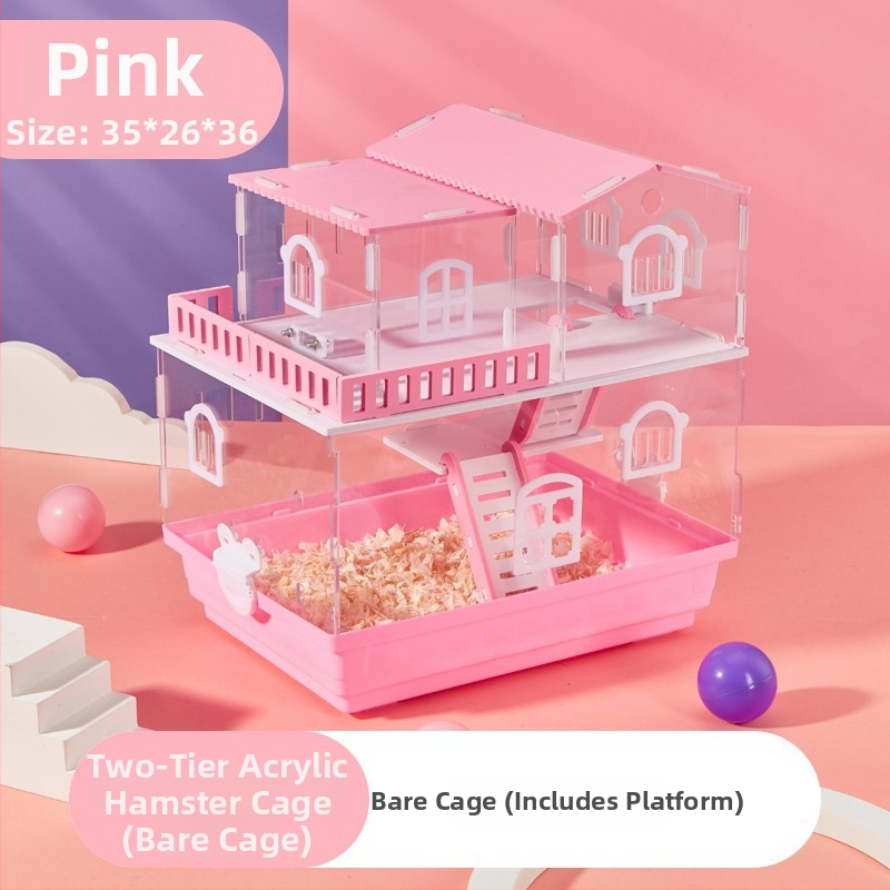 Klietka pre hamstera s dvoj- a trojposchodovým dizajnom, panoramatické priehľadné steny, guľatý tvar, z plastu.