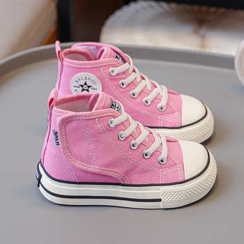 Παιδικά καμβά παπούτσια υψηλού ύψους με Velcro, Κορεατικό στυλ, διαπνέοντα, αντιολισθητική σόλα