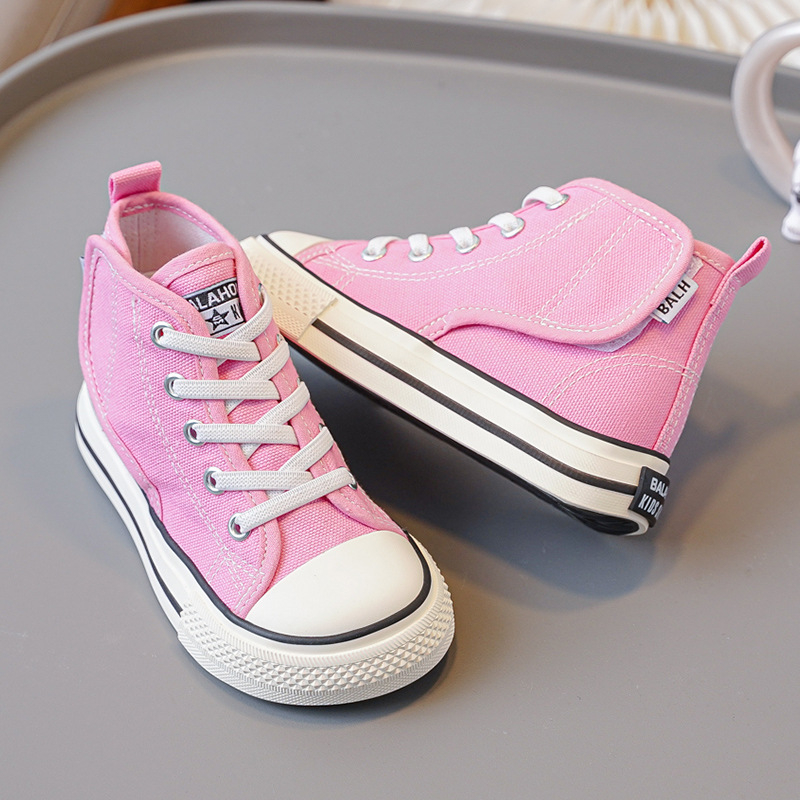 Παιδικά καμβά παπούτσια υψηλού ύψους με Velcro, Κορεατικό στυλ, διαπνέοντα, αντιολισθητική σόλα