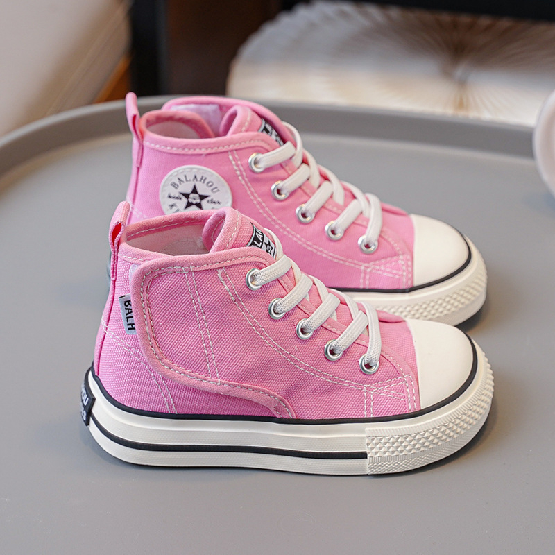 Παιδικά καμβά παπούτσια υψηλού ύψους με Velcro, Κορεατικό στυλ, διαπνέοντα, αντιολισθητική σόλα