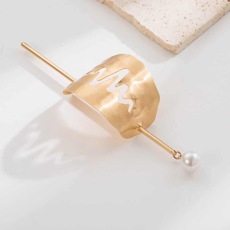 Agrafă de păr geometrică din aliaj, model ondulat concav-convex, stil modern minimalist, finisaj electroplacat