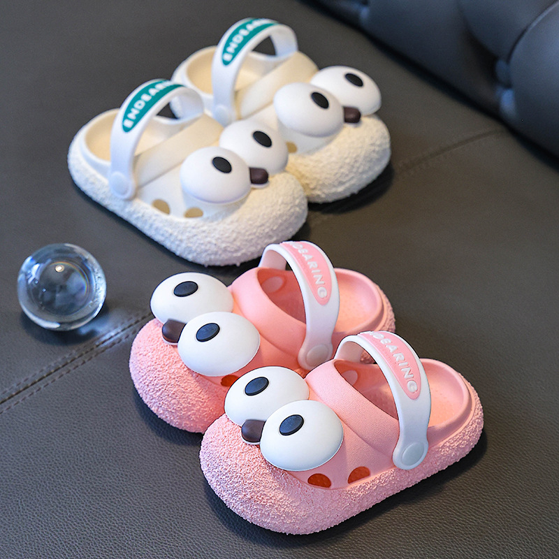 Sandale de plajă pentru copii din PVC, talpă groasă antiderapantă, vârf închis, design drăguț cu ochi mari, pentru 3–9 ani (vara 2025)