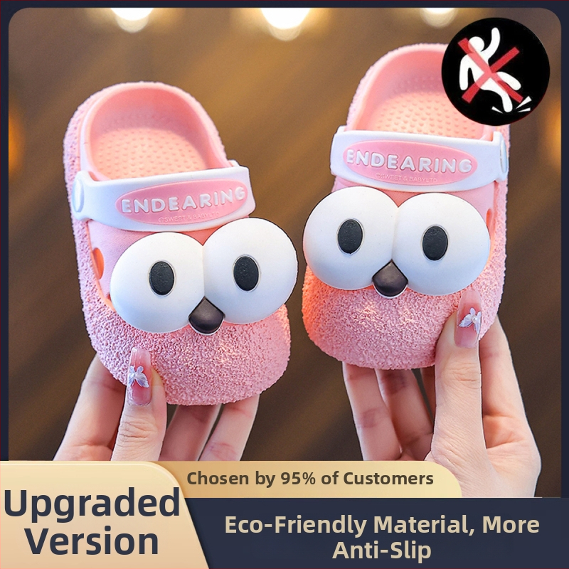 Sandale de plajă pentru copii din PVC, talpă groasă antiderapantă, vârf închis, design drăguț cu ochi mari, pentru 3–9 ani (vara 2025)