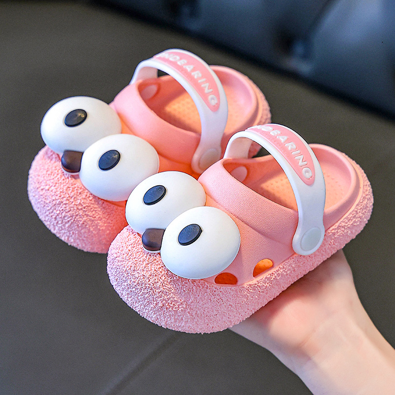 Sandale de plajă pentru copii din PVC, talpă groasă antiderapantă, vârf închis, design drăguț cu ochi mari, pentru 3–9 ani (vara 2025)