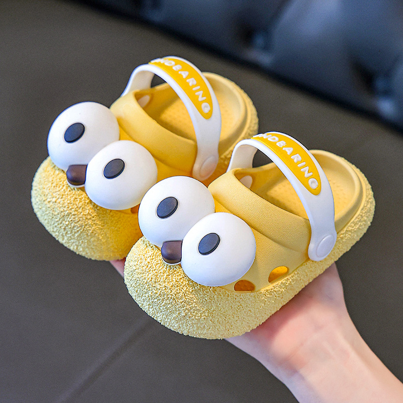 Sandale de plajă pentru copii din PVC, talpă groasă antiderapantă, vârf închis, design drăguț cu ochi mari, pentru 3–9 ani (vara 2025)