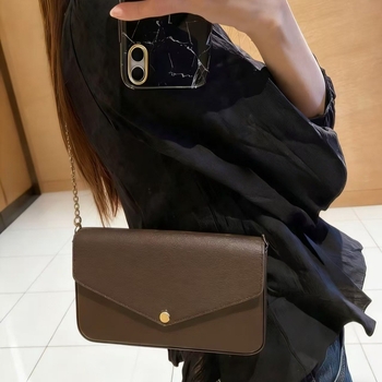 Ženska Monogram Lančana Crossbody Torba, Od Prave Kože, Horizontalni Kvadratni Oblik, Zatvarač, Unutarnja Džep za Telefon, Oxford Podstava
