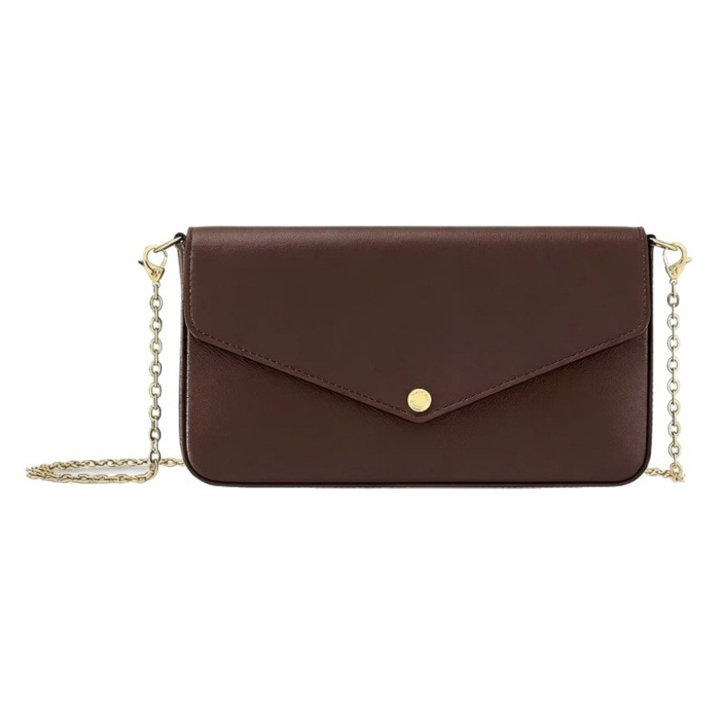 Ženska Monogram Lančana Crossbody Torba, Od Prave Kože, Horizontalni Kvadratni Oblik, Zatvarač, Unutarnja Džep za Telefon, Oxford Podstava