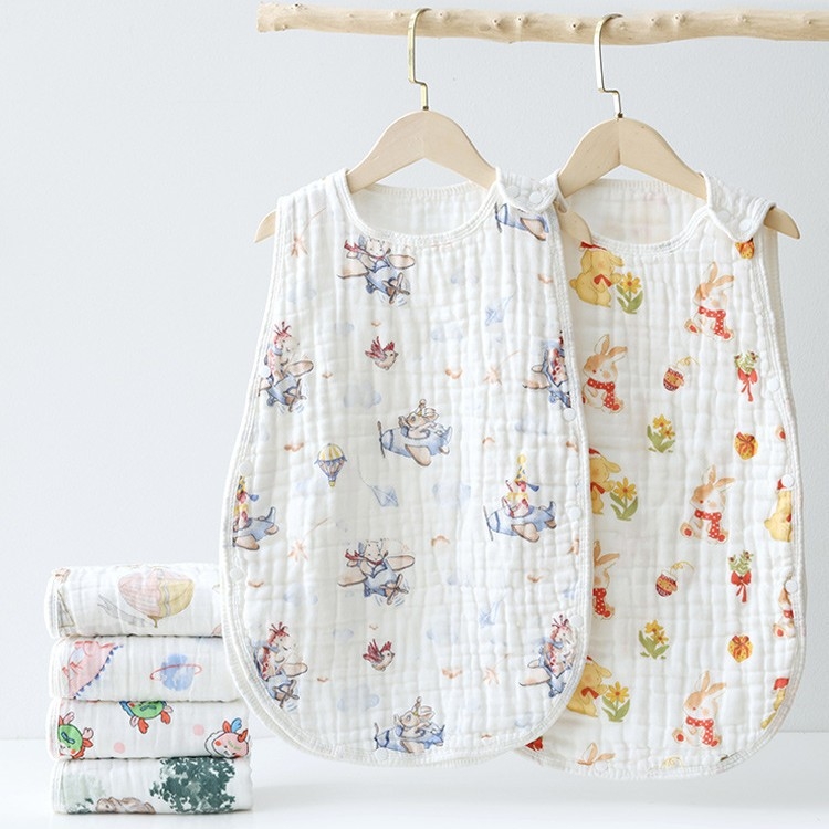 Sac de dormit pentru sugari vară, bumbac 100%, fără mâneci, umplutură din bumbac, design desene animate