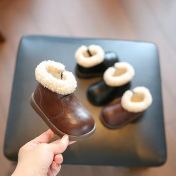 Gyerekeknek készült bőrből készült bakancsok, magas szárú, oldalsó cipzárral, mikroszálas bőr, csúszásmentes és melegen tartó, 6–36 hónapos korosztálynak