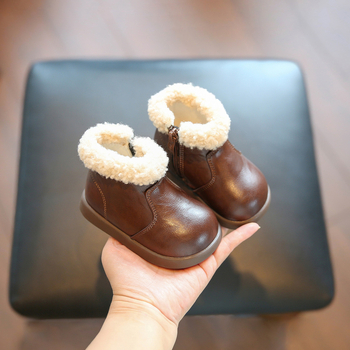 Gyerekeknek készült bőrből készült bakancsok, magas szárú, oldalsó cipzárral, mikroszálas bőr, csúszásmentes és melegen tartó, 6–36 hónapos korosztálynak