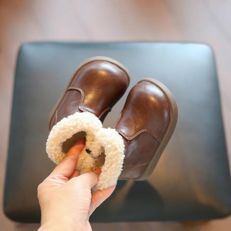 Gyerekeknek készült bőrből készült bakancsok, magas szárú, oldalsó cipzárral, mikroszálas bőr, csúszásmentes és melegen tartó, 6–36 hónapos korosztálynak