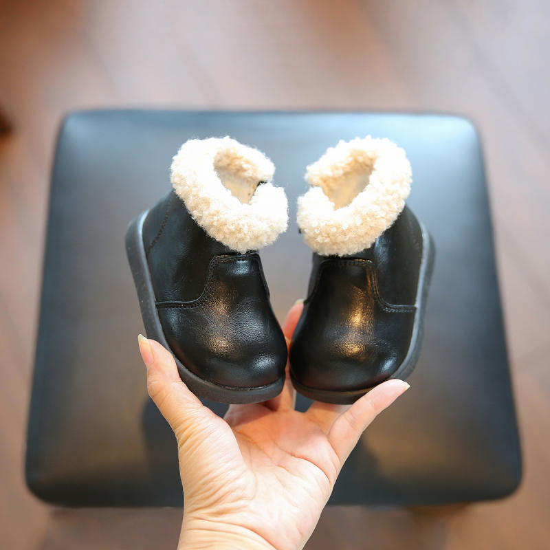 Gyerekeknek készült bőrből készült bakancsok, magas szárú, oldalsó cipzárral, mikroszálas bőr, csúszásmentes és melegen tartó, 6–36 hónapos korosztálynak