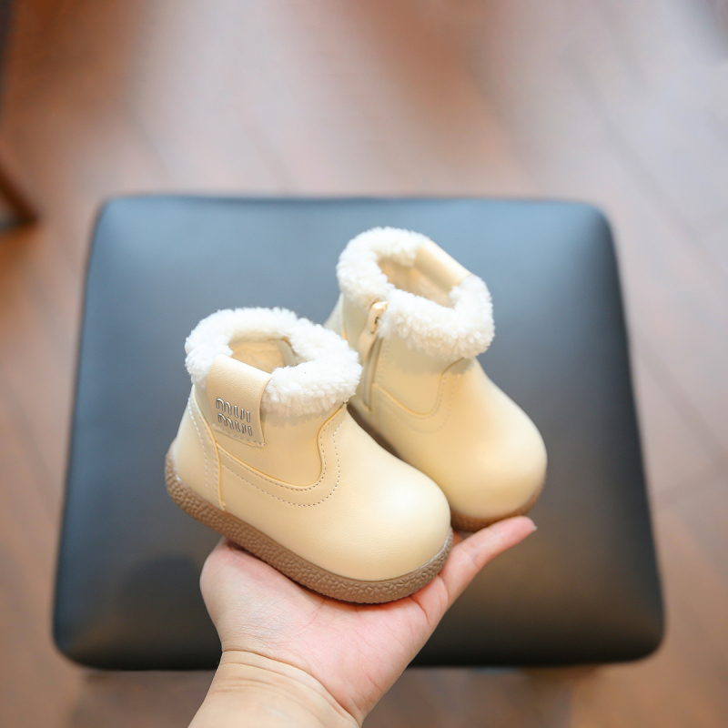 Gyerekeknek készült bőrből készült bakancsok, magas szárú, oldalsó cipzárral, mikroszálas bőr, csúszásmentes és melegen tartó, 6–36 hónapos korosztálynak