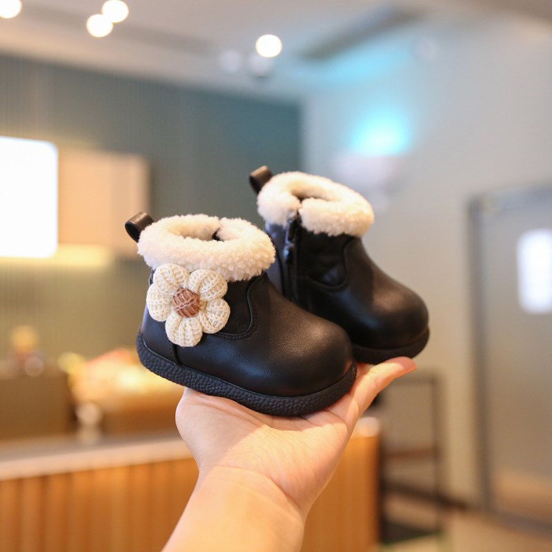 Gyerekeknek készült bőrből készült bakancsok, magas szárú, oldalsó cipzárral, mikroszálas bőr, csúszásmentes és melegen tartó, 6–36 hónapos korosztálynak