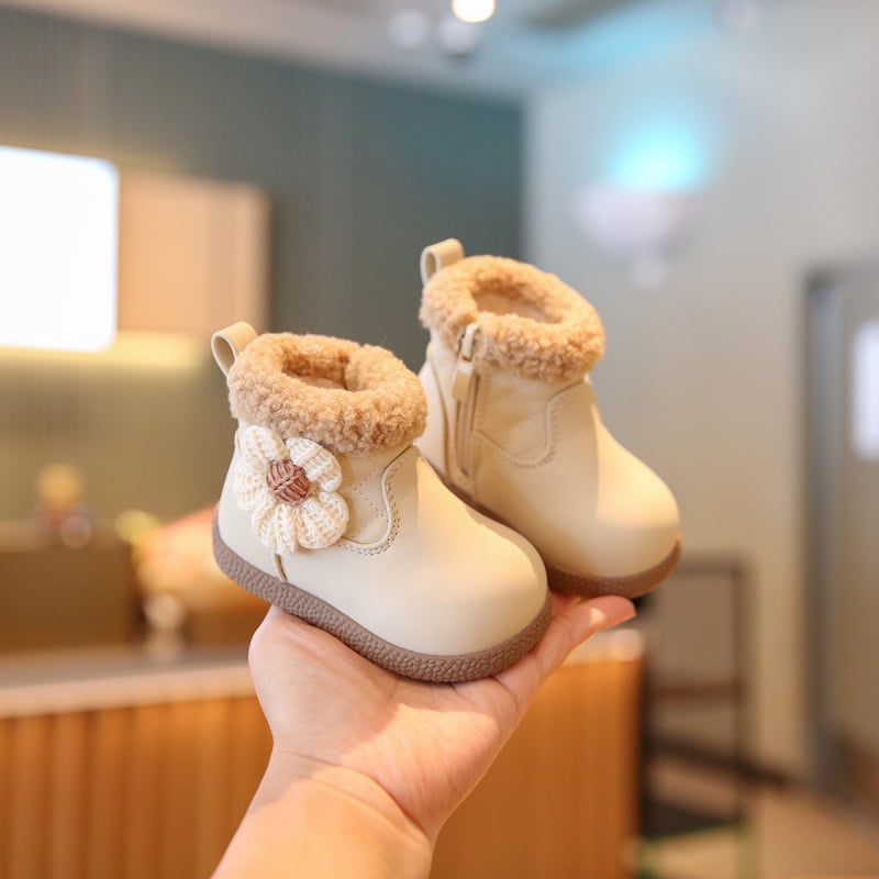 Gyerekeknek készült bőrből készült bakancsok, magas szárú, oldalsó cipzárral, mikroszálas bőr, csúszásmentes és melegen tartó, 6–36 hónapos korosztálynak