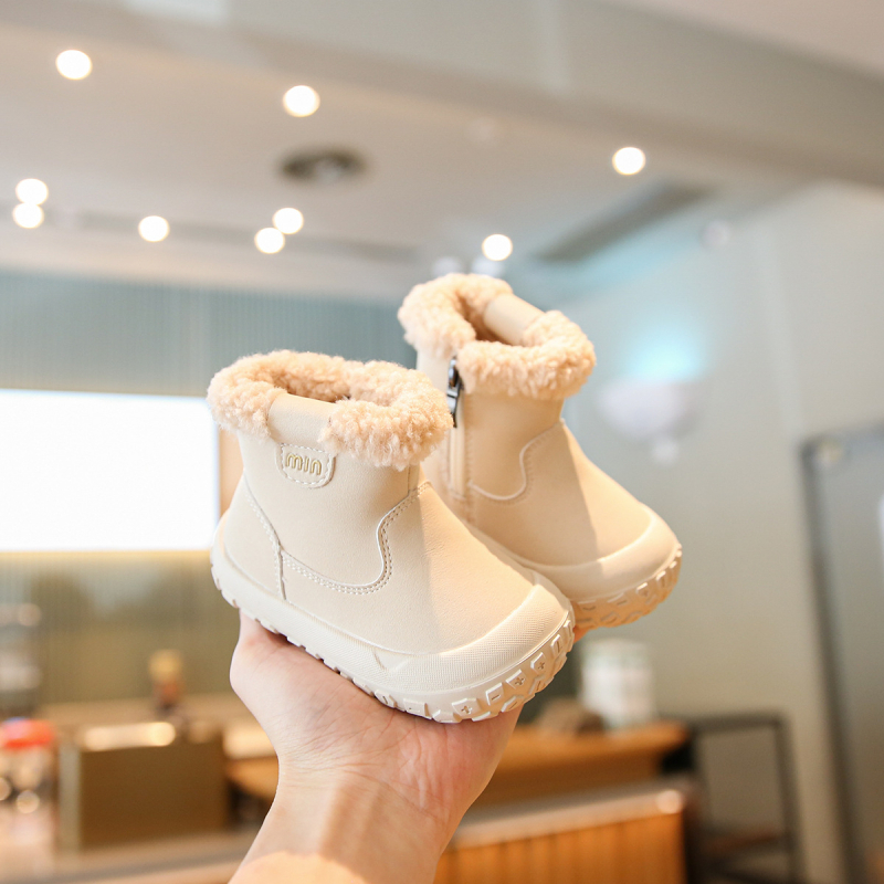 Gyerekeknek készült bőrből készült bakancsok, magas szárú, oldalsó cipzárral, mikroszálas bőr, csúszásmentes és melegen tartó, 6–36 hónapos korosztálynak