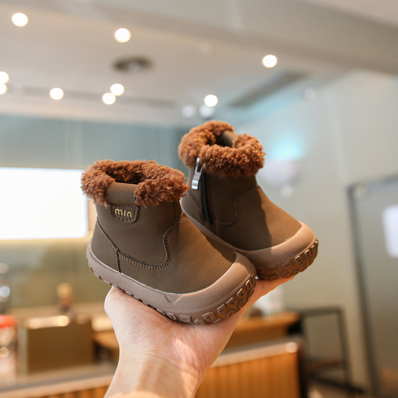 Gyerekeknek készült bőrből készült bakancsok, magas szárú, oldalsó cipzárral, mikroszálas bőr, csúszásmentes és melegen tartó, 6–36 hónapos korosztálynak