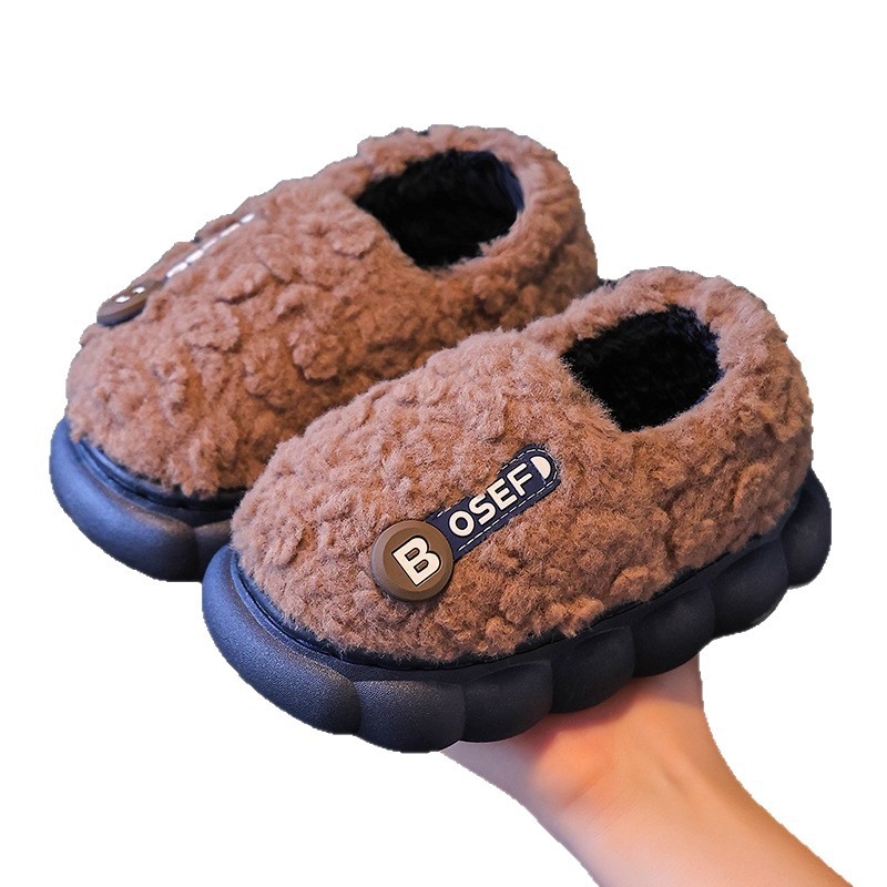 Gyerekek plüss beltéri papucs, uniszex, puha PVC talppal és csúszásmentes kialakítással — téli 2024 megjelenés
