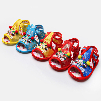 Sandale de vară pentru copii, cu cap de tigru brodat, partea superioară din mătase, închidere Velcro, talpă antiderapantă, pentru copii 1–3 ani.