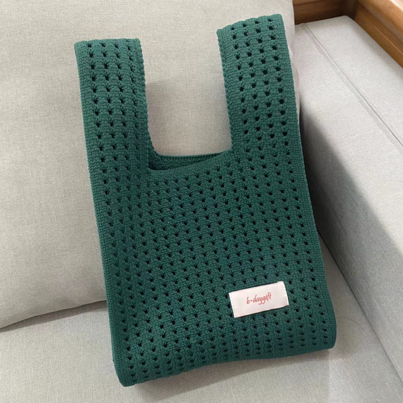 Pletena tote torba od mekog poliestera, bucket oblik s otvorenim vrhom, svjež i sladak stil
