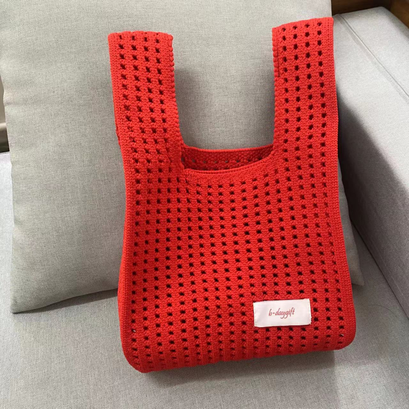 Pletena tote torba od mekog poliestera, bucket oblik s otvorenim vrhom, svjež i sladak stil