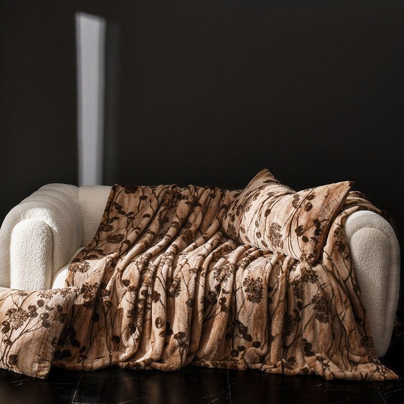 Milk blanket cu blană de iepure și velur, model dungi/geometric, 300–500 g, potrivit pentru toate anotimpurile