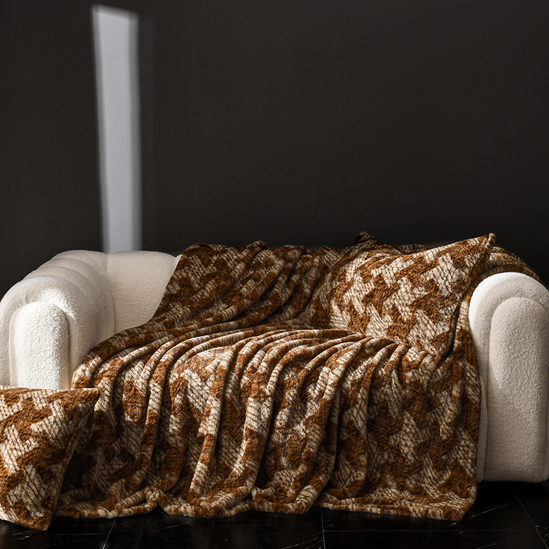 Milk blanket cu blană de iepure și velur, model dungi/geometric, 300–500 g, potrivit pentru toate anotimpurile