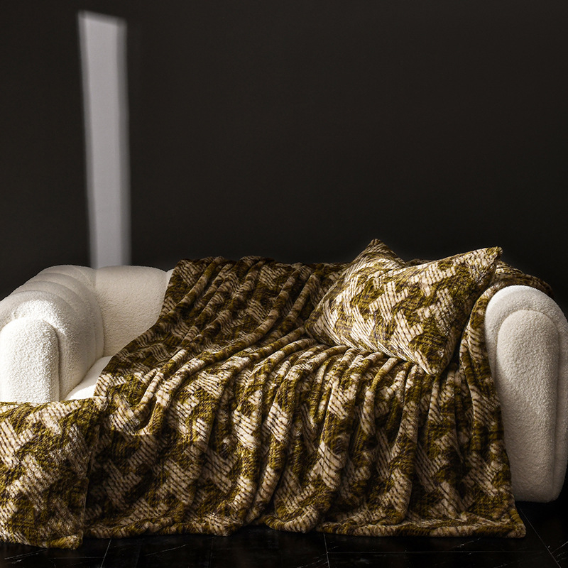 Milk blanket cu blană de iepure și velur, model dungi/geometric, 300–500 g, potrivit pentru toate anotimpurile