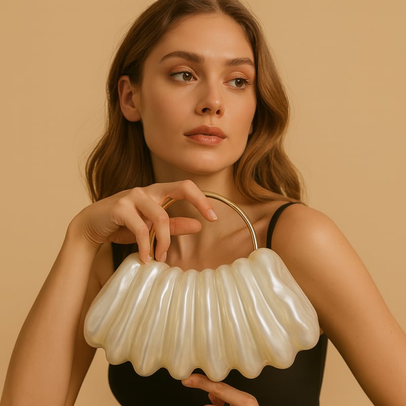 Női keresztpántos válltáska, hullám mintázatú akril, ovális forma, mágneszár, belső telefontartó zseb, tavasz 2025