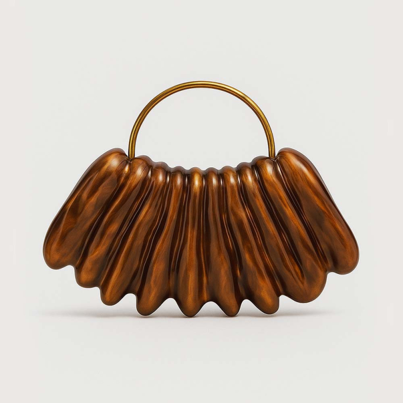 Női keresztpántos válltáska, hullám mintázatú akril, ovális forma, mágneszár, belső telefontartó zseb, tavasz 2025