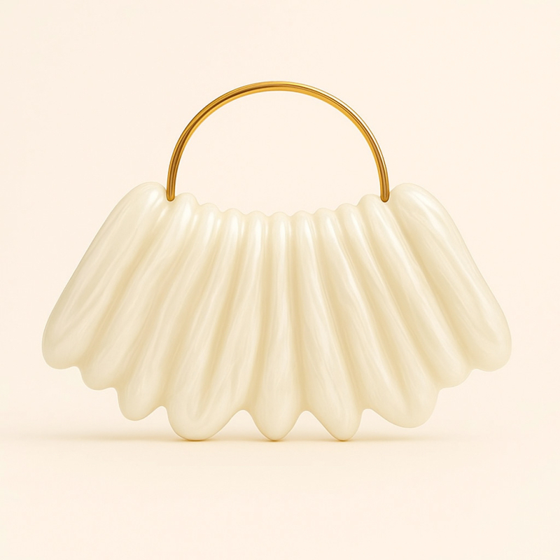 Női keresztpántos válltáska, hullám mintázatú akril, ovális forma, mágneszár, belső telefontartó zseb, tavasz 2025