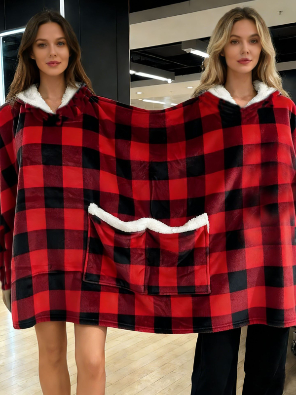 Σετ πιτζάμες για τρία άτομα με κουκούλα και κουβέρτα, εκτύπωση καρτούν, πολυεστέρας, εξαιρετικά παχύ, διπλές τσέπες, μακριές μανίκια, παντελόνια, οικιακή χρήση