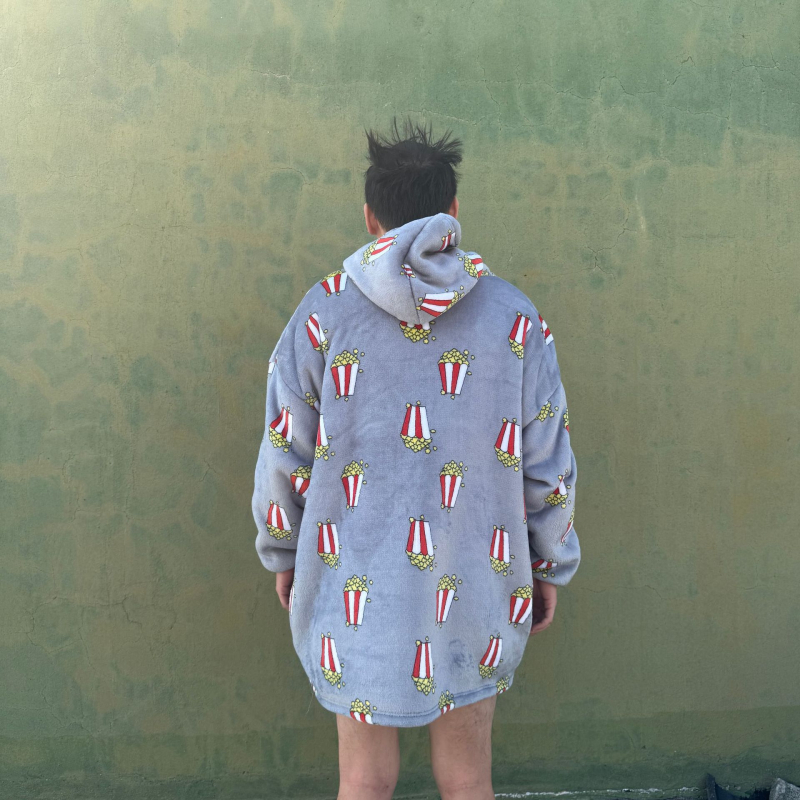 Σετ πιτζάμες για τρία άτομα με κουκούλα και κουβέρτα, εκτύπωση καρτούν, πολυεστέρας, εξαιρετικά παχύ, διπλές τσέπες, μακριές μανίκια, παντελόνια, οικιακή χρήση